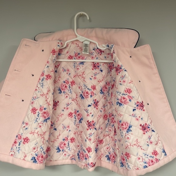 Adorable Little Me pea coat. The coat is light pink with navy trim, 2T - Picture 3 of 10